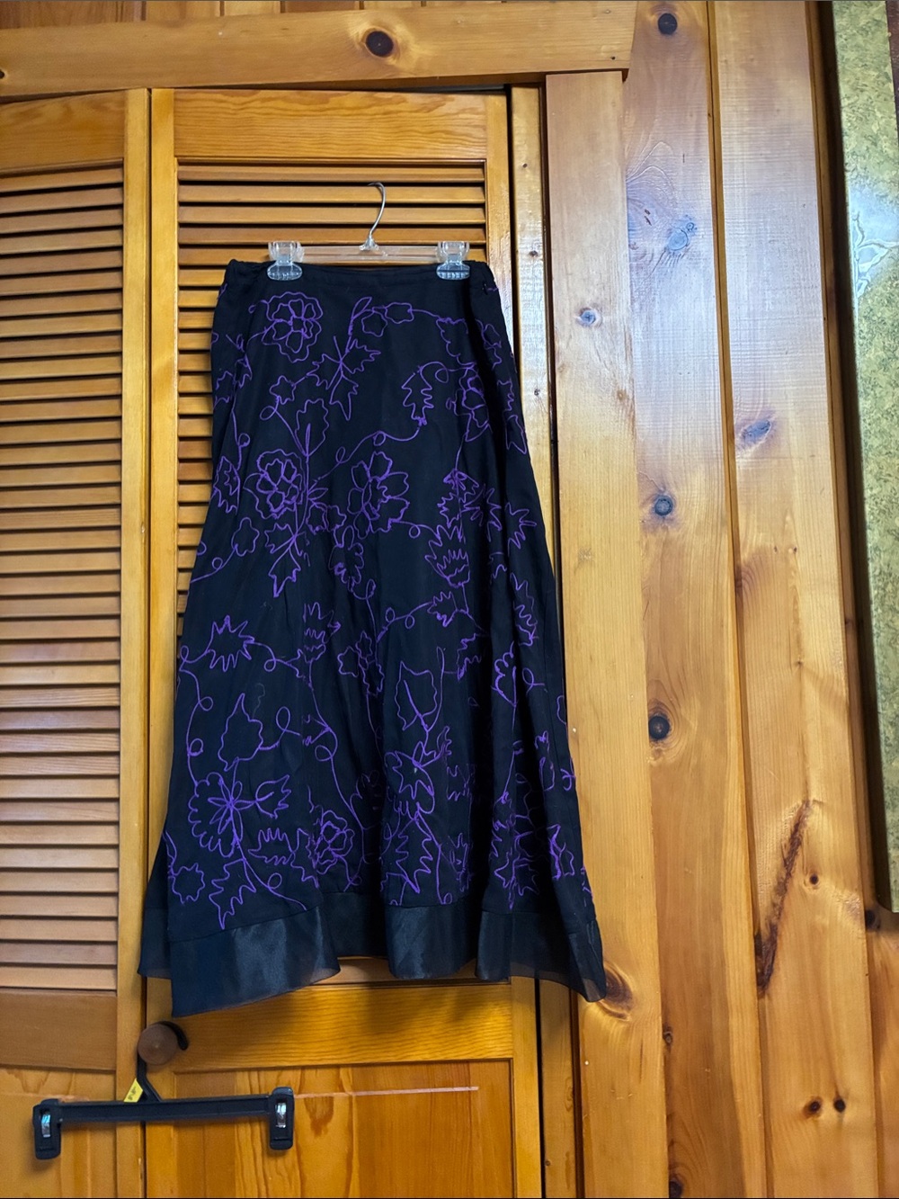 Marsh Landing Black Skirt with Purple Floral Embroidery length 32” waist 15”
